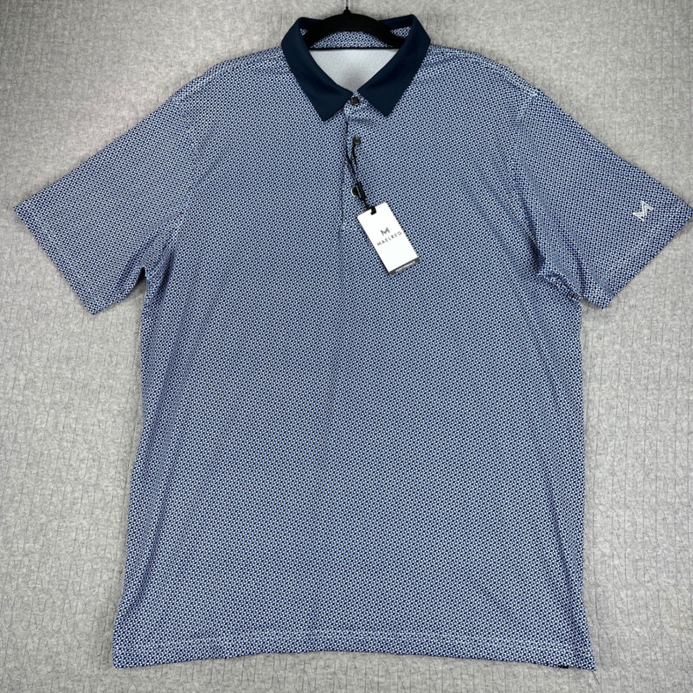 New Maelreg Performance‎ Golf Polo Dress Shirt Men L Geometric bluish umbrella